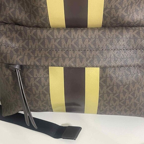 MICHAEL KORS SLATER MEDIUM LOGO METALLIC STRIPE BACKPACK BROWN GOLD - Picture 3 of 11
